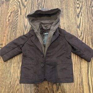 Baby Boy 12M Kenneth Cole Reaction Brown Suede Removable Hood Pea Coat Blazer